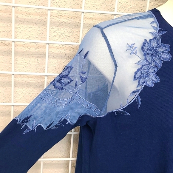 Free People Lace Shoulder Ribbed Long Sleeve Shirt Size L - Picture 2 of 8